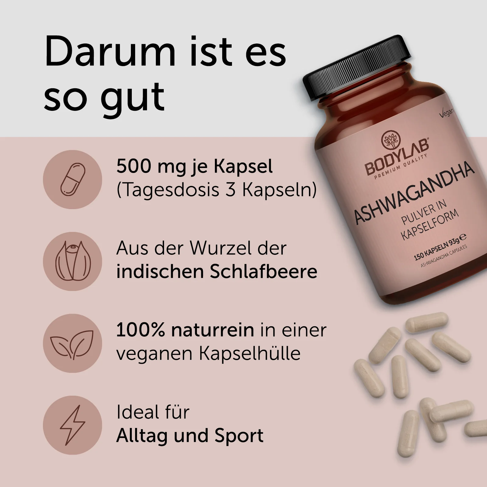 Ashwagandha Pulver in Kapselform (150 Kapseln) - Image 3