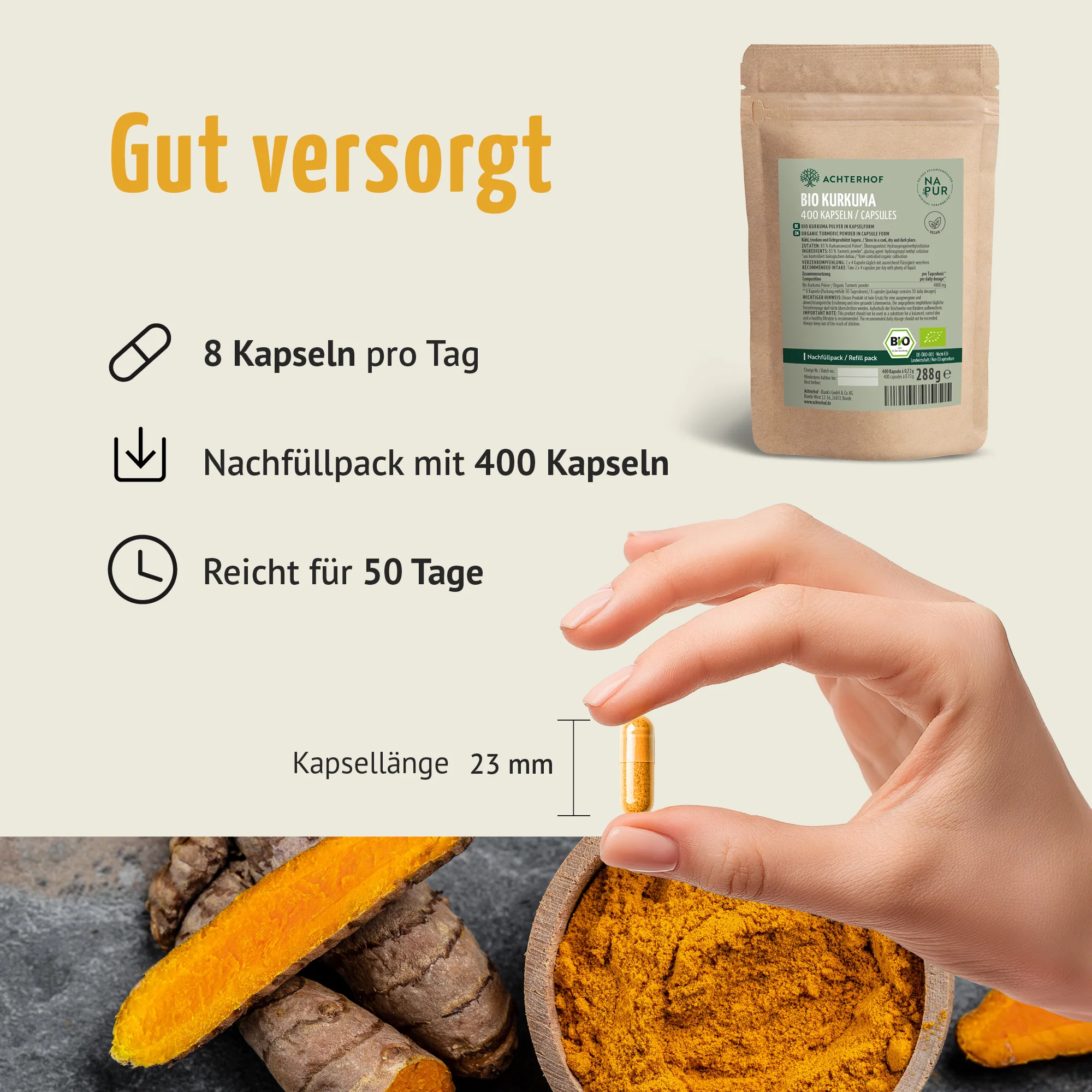 Bio Kurkuma Kapseln Nachfüllpack (400 Kapseln) - Image 5