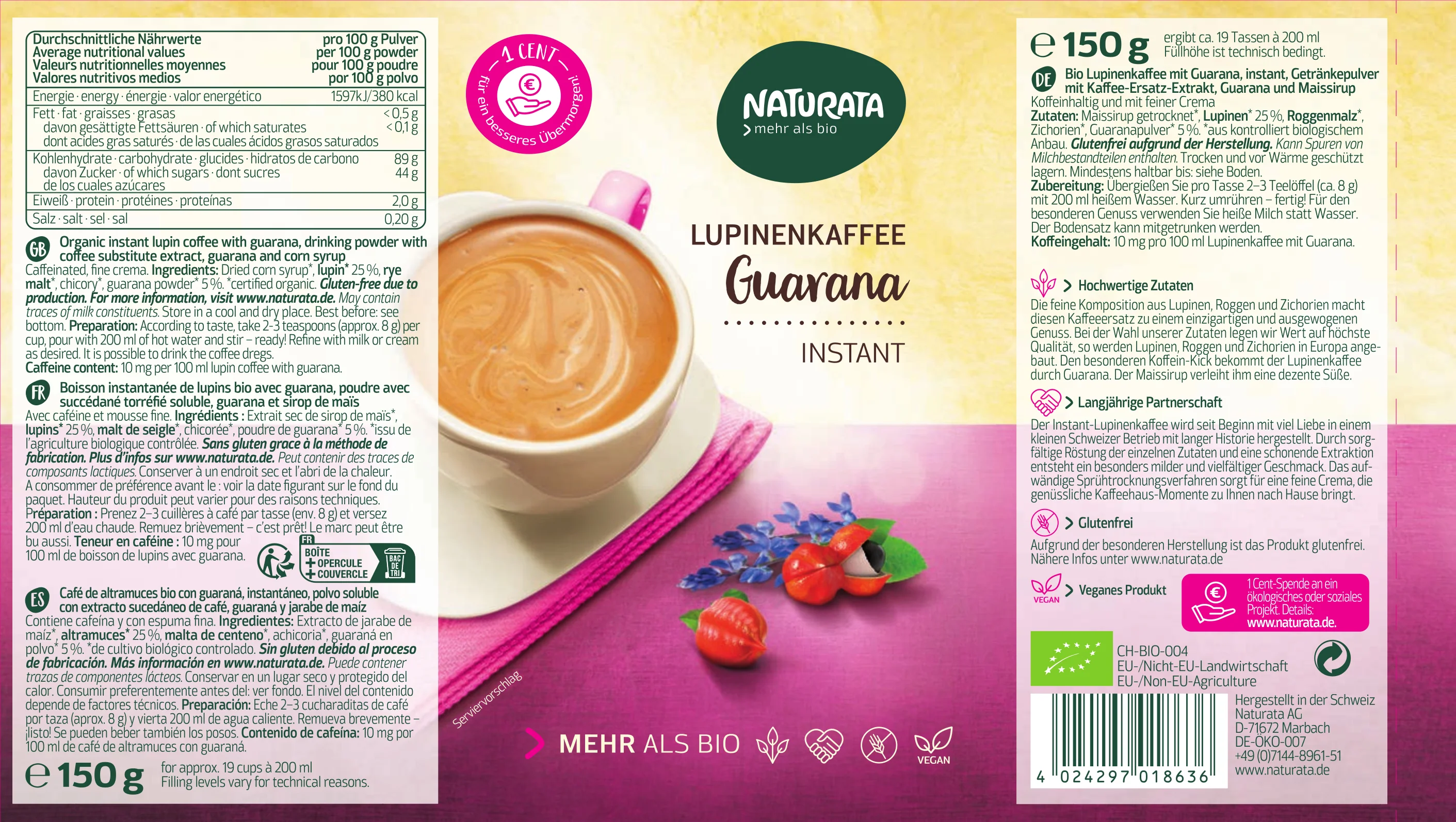 Lupinenkaffee Bio Instant Dose Guarana (150g) - Image 2