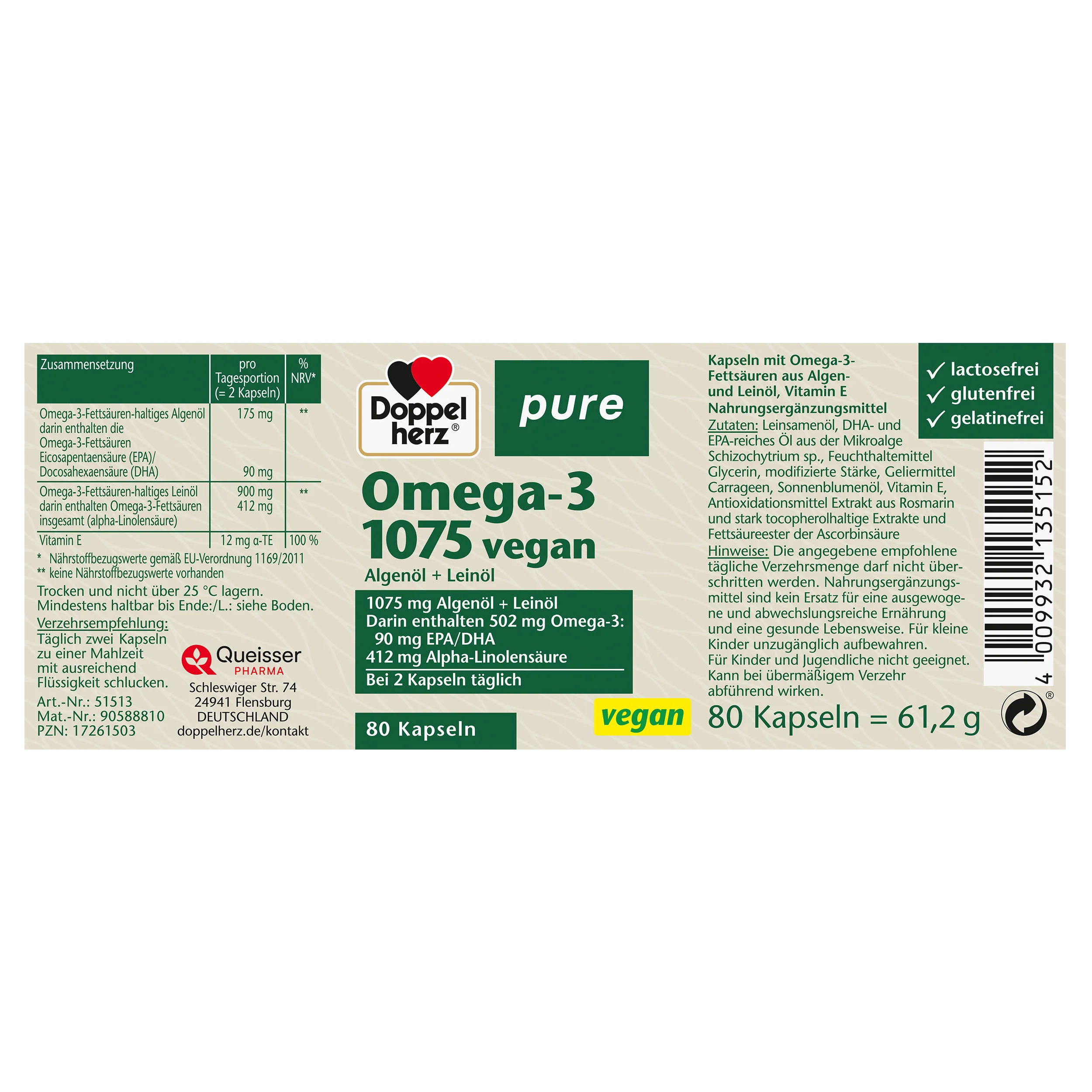 Pure Omega-3 1075 vegan (80 Kapseln) - Image 2