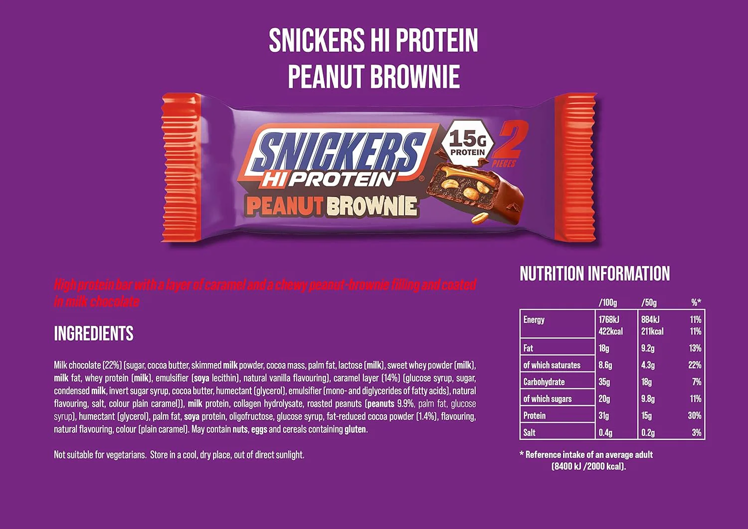 Snickers High Protein Bar Peanut Brownie (12x50g) - Image 5