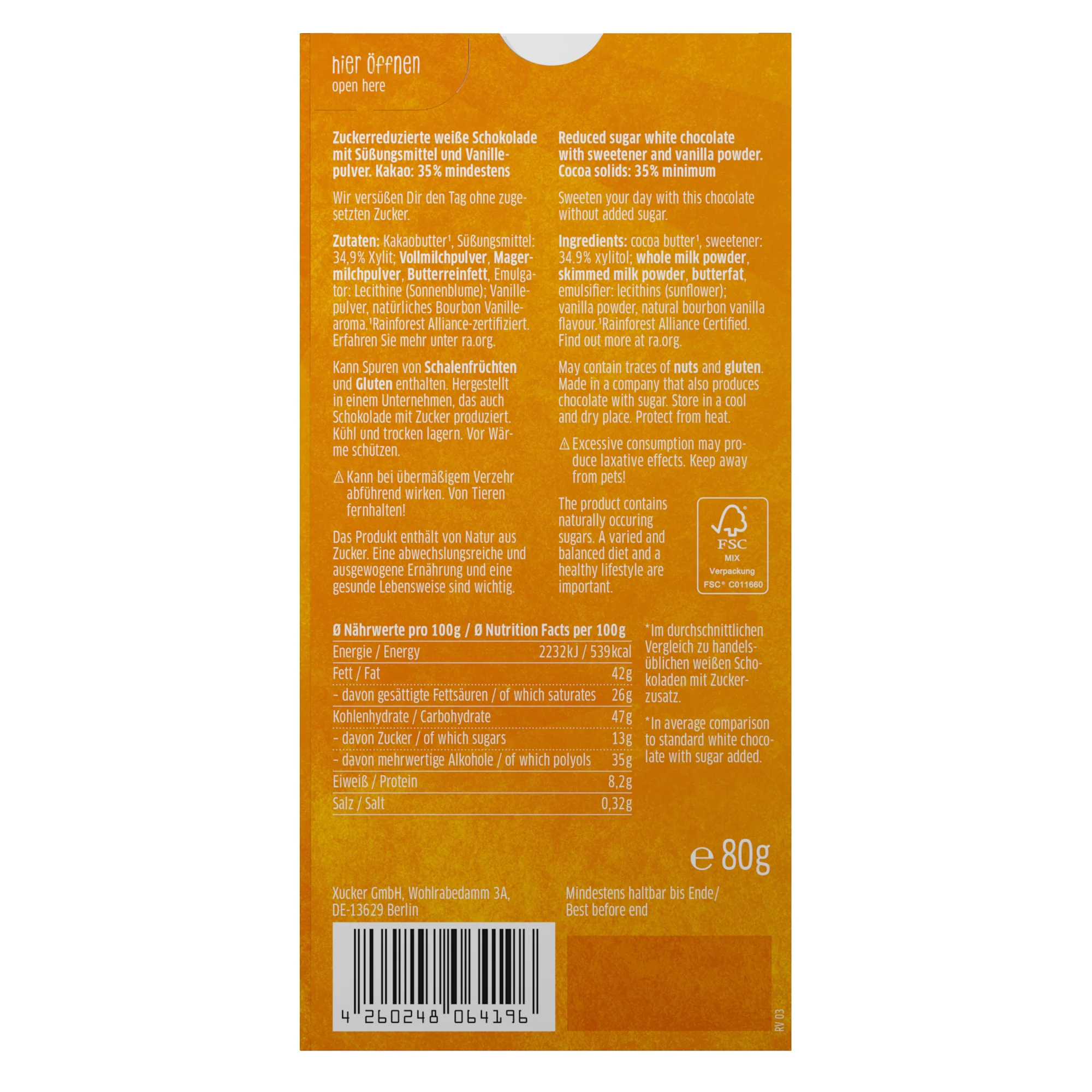 Weiße Xylit-Schokolade mit 35 % Kakao (80g) - Image 2